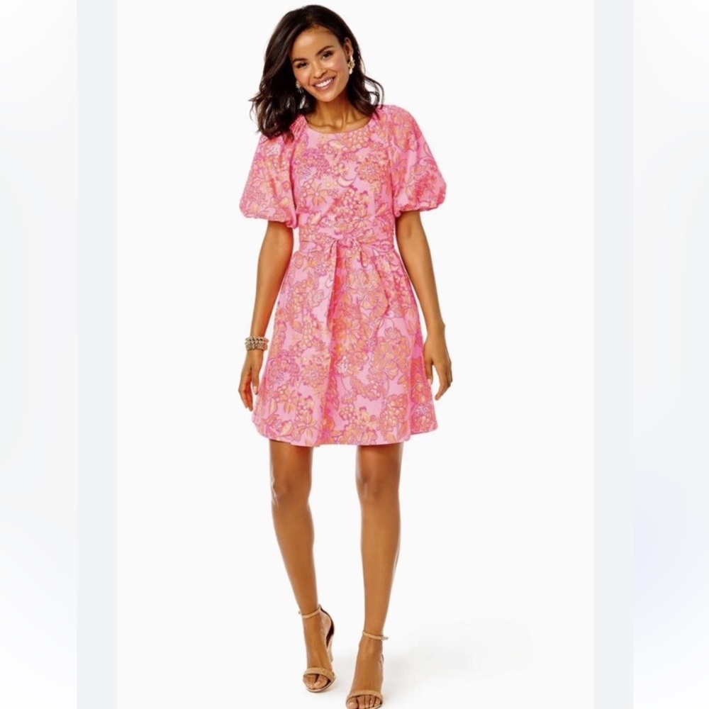 Lilly Pulitzer Pink Paisley Puff-Sleeve Fit & Flare Dress